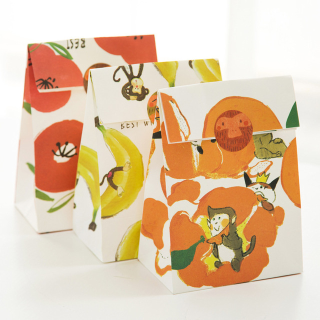 24 sets 3style paper bag luck monkey fruits design gift packaging birthday party candy holding