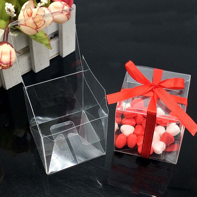 25 Pieces square PVC Birthday Gift Box Wedding Favor Holder Chocolate Candy Boxes Chocolate Boxes 5x5x5cm paquete de rega