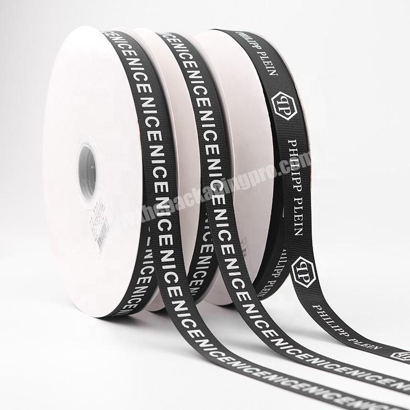 25mm Customised Single Double Face 100% Polyester Grosgrain Ribbon Gift White Printed Logo Ribbon