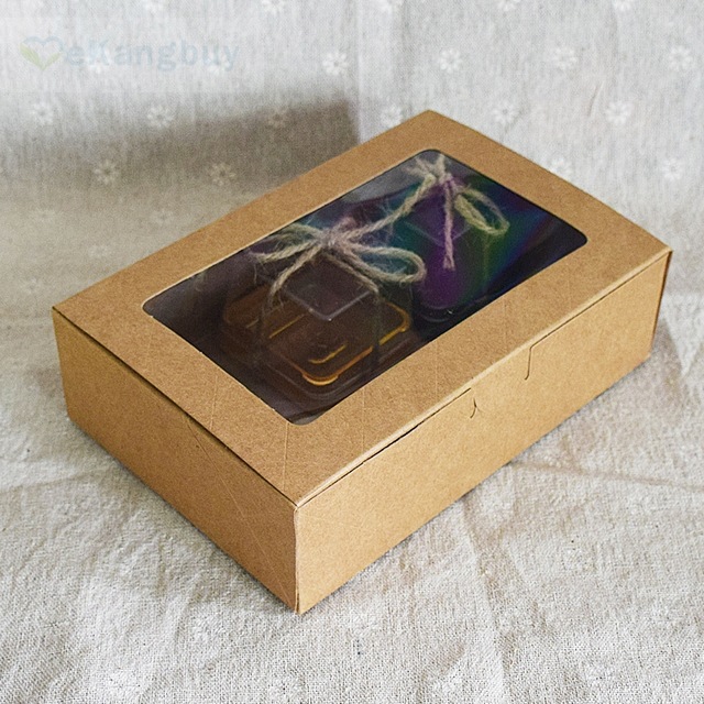 25pcs Kraft Paper box with Clear PET Window Cake Cookie Candy Box DIY Wedding Party Gift Boxes