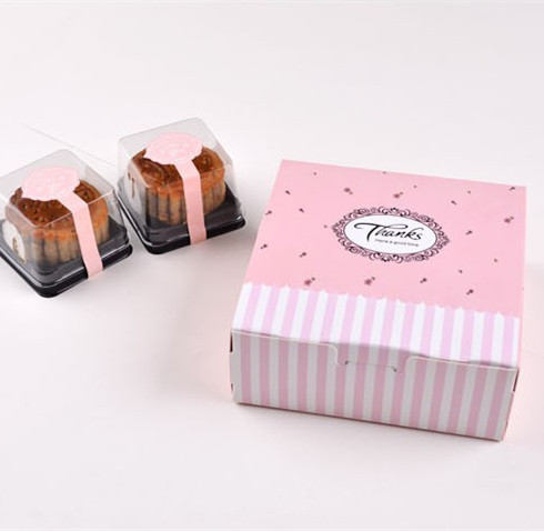 30 pcs/lot Pink Thanks Paper Cake Box 4 Grain 50g Mooncake Packaging Box Pastry Boxes 12.2*12.2*4.8cm