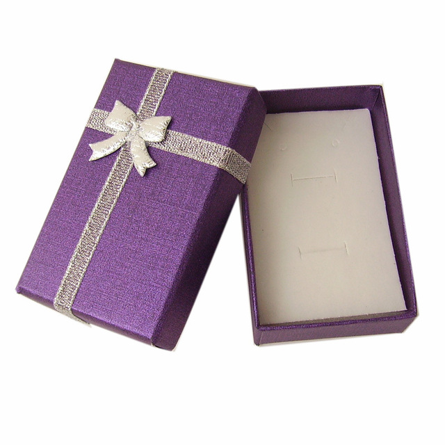 32pcs/lot Jewelry Display Box Purple Cardboard Necklace Earrings Ring Box 5*8cm Packaging Gift Box with Sponge & Satin Ribbon