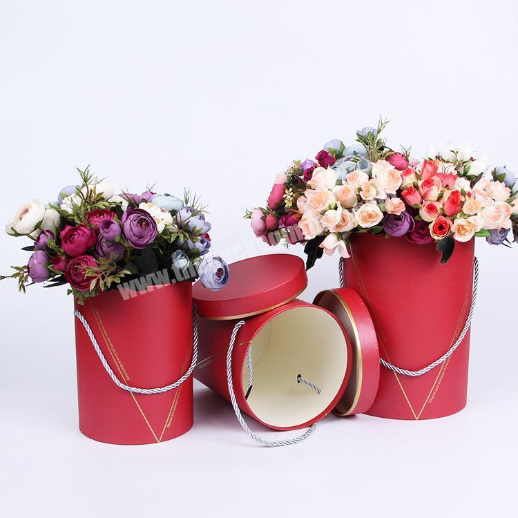 3pcs Per Set Customized Logo Round Cylindrical Paper Flower Packing Box Sets With Handle