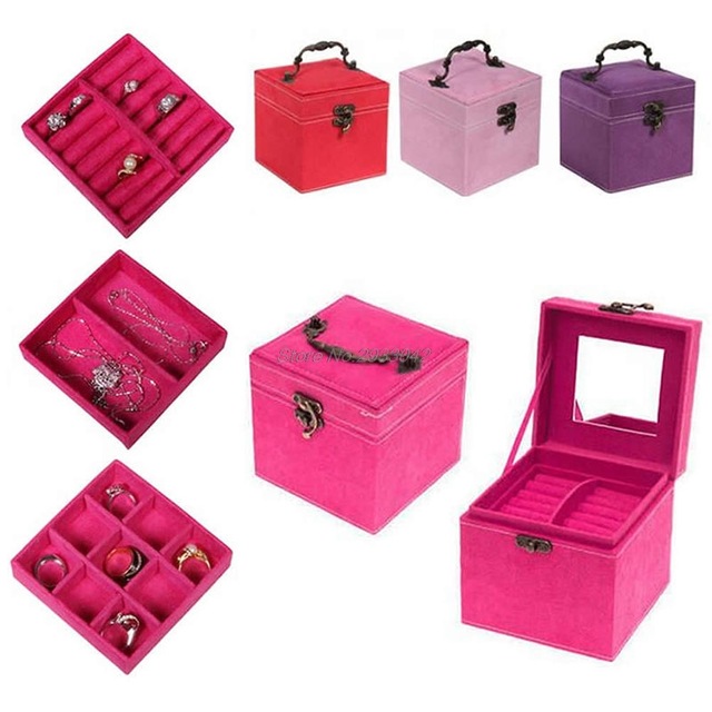 4 Colors Fashion Vintage Style Three-tier Jewelry Box Multideck Storage Cases-W128