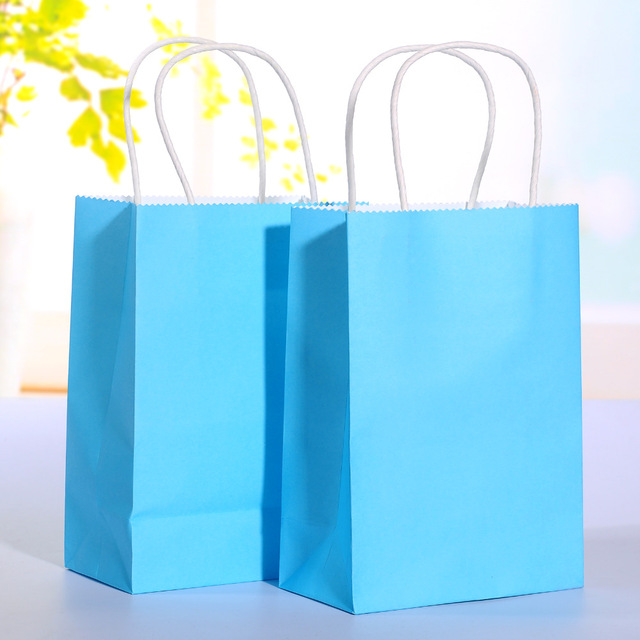 40pcs/lot Blue kraft paper bag with handle Wedding Party Favor Paper Gift Bags 21*15*8cm