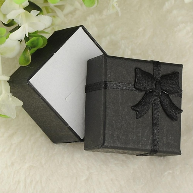 4*4*3cm Jewelry Boxes And Packaging Paper Square Package Jewelry Necklace Bracelet Present Gift Box Black Bow Case ES4538