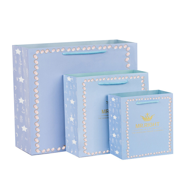 5PCS Gift paper bag packaging shopping bag wedding birthday gift bag Flower Blue Crown hot stamping 14*15*7cm 20*20*8cm
