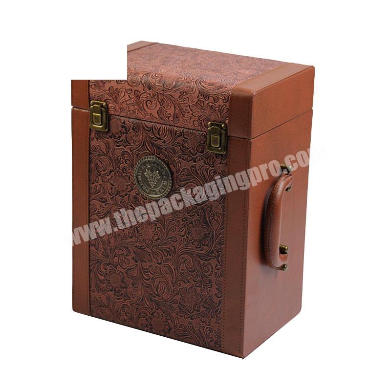 6 wine bottle box with bar tools custom Pu leather wine luxuery gift bottle packaging box with customize logo
