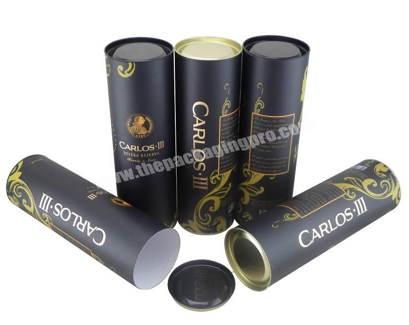 70CL Wine Tube Paper Single Bottle Packaging Round Box With Tinplate Lid