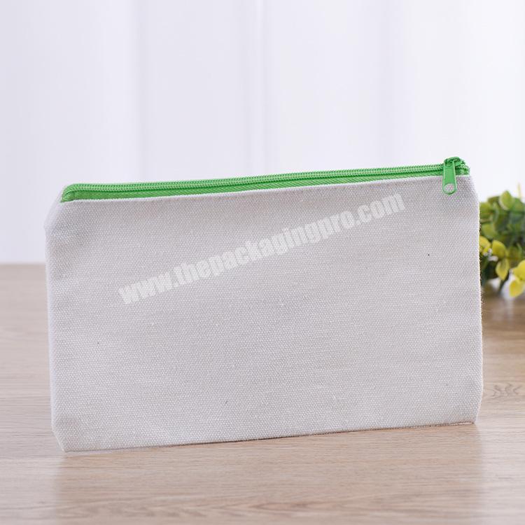 8oz blank green zipper cotton canvas pencil bag with logo printing