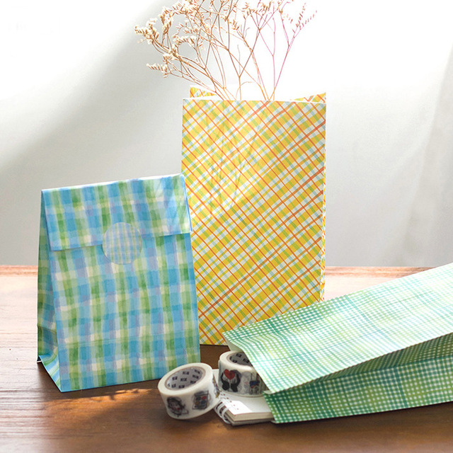 9 sets paper bag Country Style grid design gift packaging birthday party candy holding