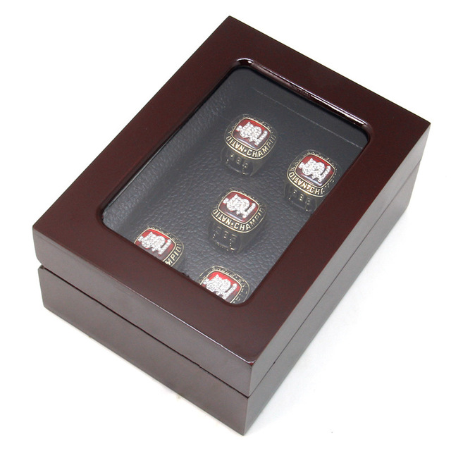 BX0022-5 5 Holes New Championship Rings Box Punk Style Jewelry Display Box Red Wooden Jewelry Box For Ring Display