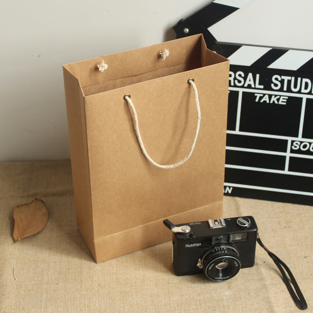 Blank kraft paper bag handbags with cotton rope - paper bag wrist bag gift bag