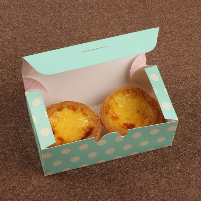 Blue Polka Dot 2pcs Egg Tart Cake Packaging Paper Boxes With Windows Cupcake Box Cookie