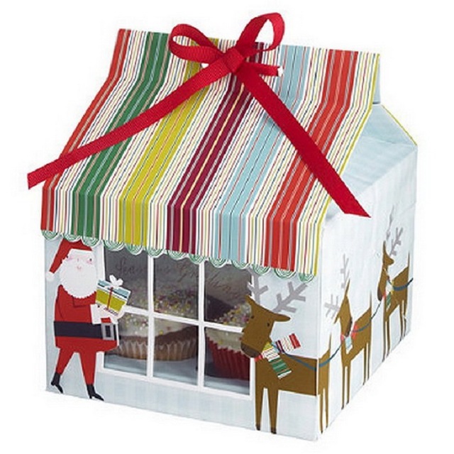 Christmas Cake Box Four Cupcake Boxes Paper Cake Boxes with Insert and Ribbon 100pcs