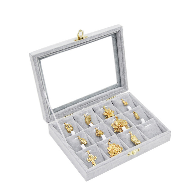 Free Shipping 12 Slots Gray color Jewelry display casket / Jewelry organizer earrings ring box /case for Jewlery gift box