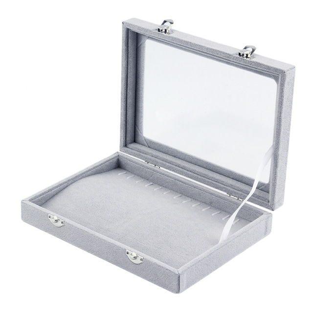 GENBOLI Portable Grey Velvet Glass Ring/Necklace Swan Jewelry Box Display Show Case Holder Stand Organizer Storage Choker New