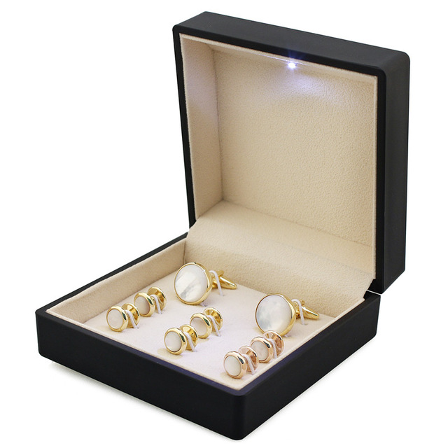 HAWSON Luxury Cuff links and Studs Set Display Box with Light Free Shipping Fashion Jewelry Gift Box