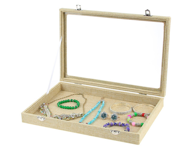 High Quality Linen Empty Plate Jewelry Box Necklace Bracelet Ring Earring Jewelry Display Organizer Box