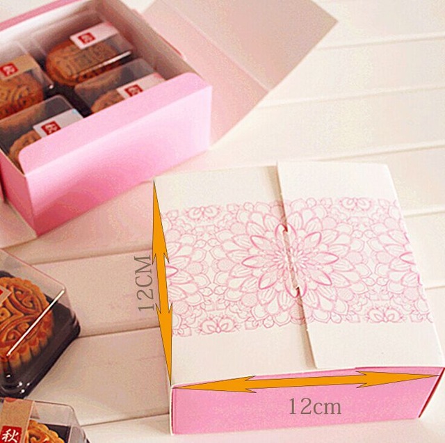 Hot Sale 12*12*4.5cm10pcs pink flower design Cheese Cake Paper Box Cookie Container gift Packaging Wedding Christmas Use