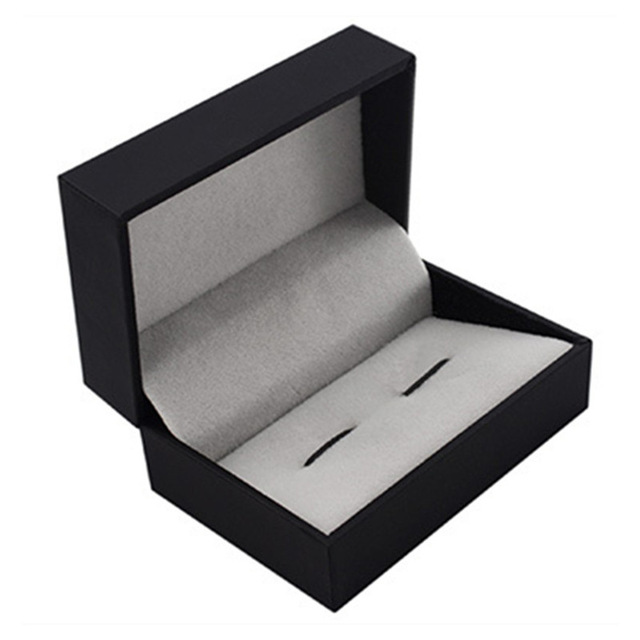 Julie Wang 1 PCS High Quality Black Faux Leather Cufflinks Box Gift Storage Case Cuff Display Box Jewelry Packages 75*50*38MM