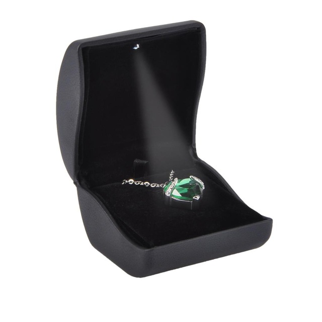 MJARTORIA Fashion 1PC Ring Gift Box LED Light Square Black Leather Jewelry Box Jewelry Organizer Wedding Gifts Jewelry Display