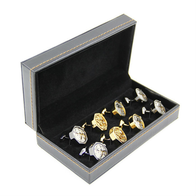 Men's jewelry 4 pair of black cufflinks box Imitation alligator skin. (box excluding cufflinks)