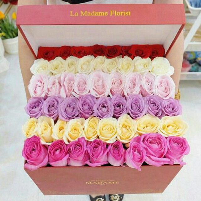 Pink Square Flower Packaging Boxes Printing Gold Logo