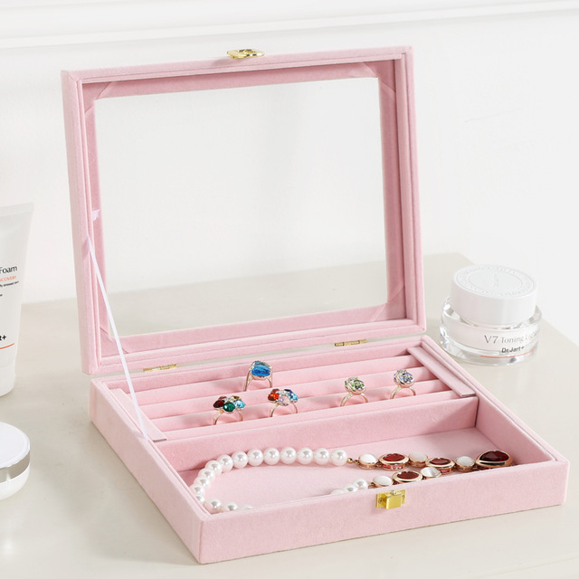 Embossed Velvet Jewelry Display Case Rings Storage Gift Box Organizer Holder 