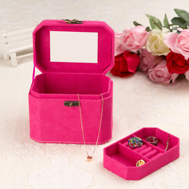 Retro Octagonal Square 2 Layer Boxes Flannel Gift Jewelry Box Display Organizer Carrying Case 4 Colors Fashion Accessories Boxes