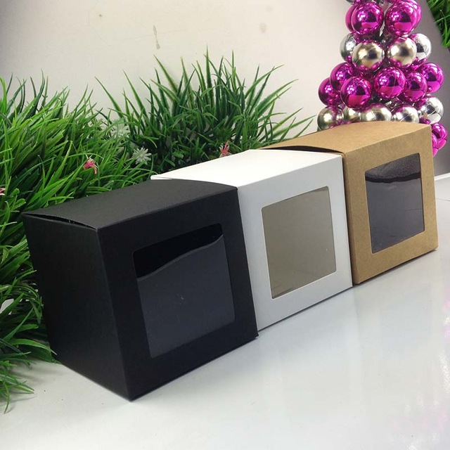 Wholesale 10*10*10cm Black Window Box Packing Custom Gift Boxes Candy/Cake/Soap/Cookie/Cupcake Display packaging Box