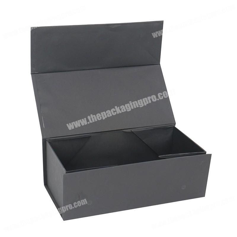 All black magnetic small high end gold foil ribbon book style gift packaging folding box