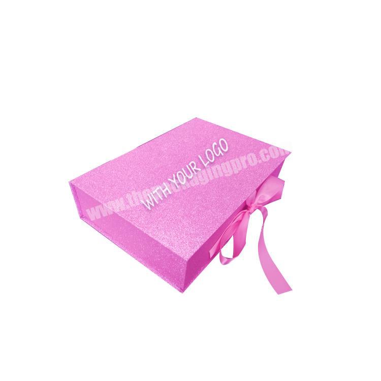 All  pink color glitter virgin hair wholesale ribbon boxes