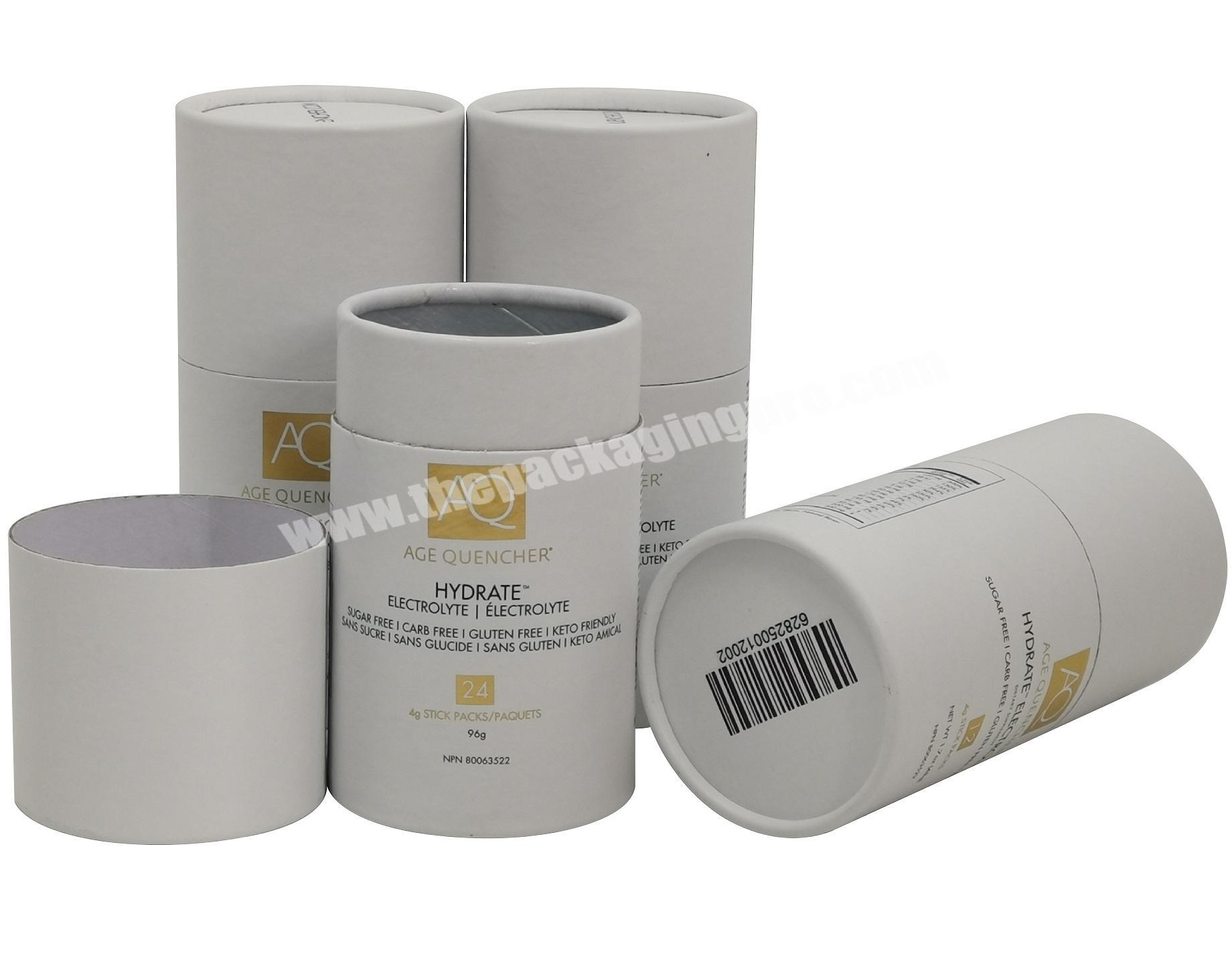 Aluminum Foil Liner Tube Inside Health Food Packaging Rolled Edge Paper Cans With Gold Hot Stamping