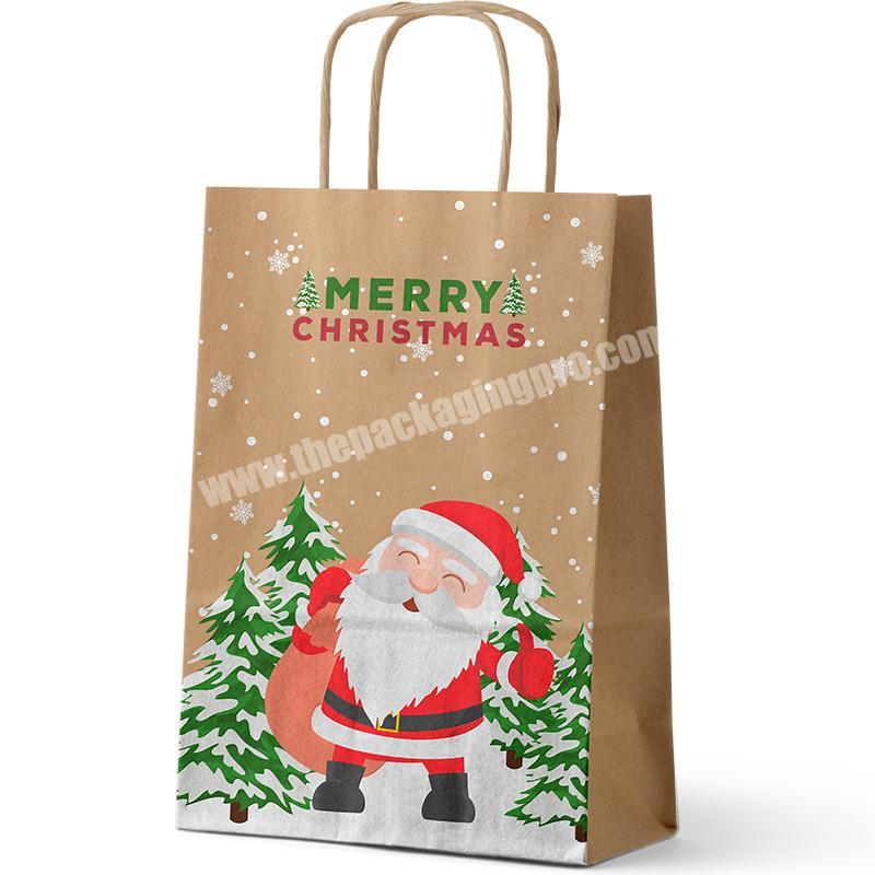 Amazon hot sale christmas kraft paper handbags holiday theme party supplies factory outlet