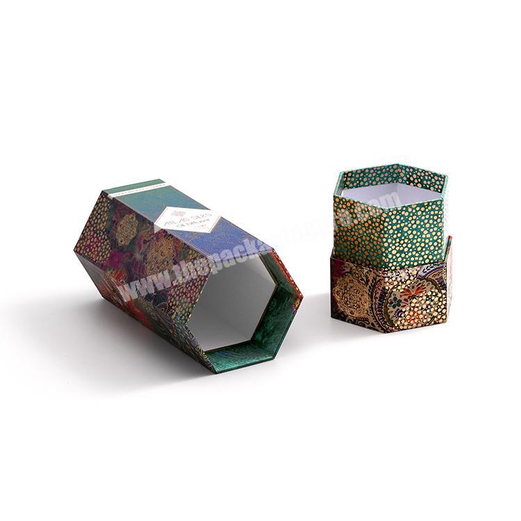 Amazon hot sale custom printing pattern logo hexagon hat gift packaging box with wine