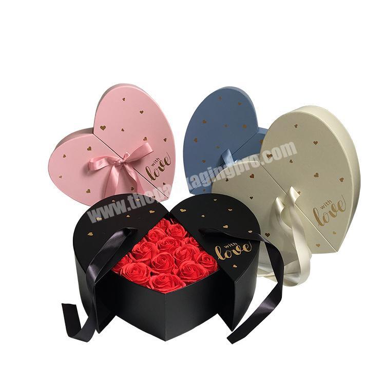 Amazon Hot Sale Dongguan Price Heart Shape Glossy Lamination Customized Gold Stamped Colorful Ribbon Magnetic Closure Gift Box