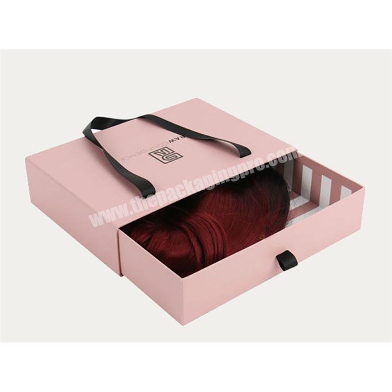 Beautiful design cardboard packaging Hair Extension sliding drawer box with handle