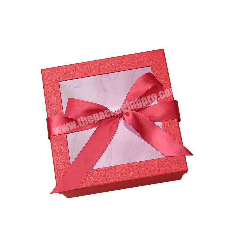 Beautiful gift box with window paper boxes custom gift box with ribbon paper transparent gift box