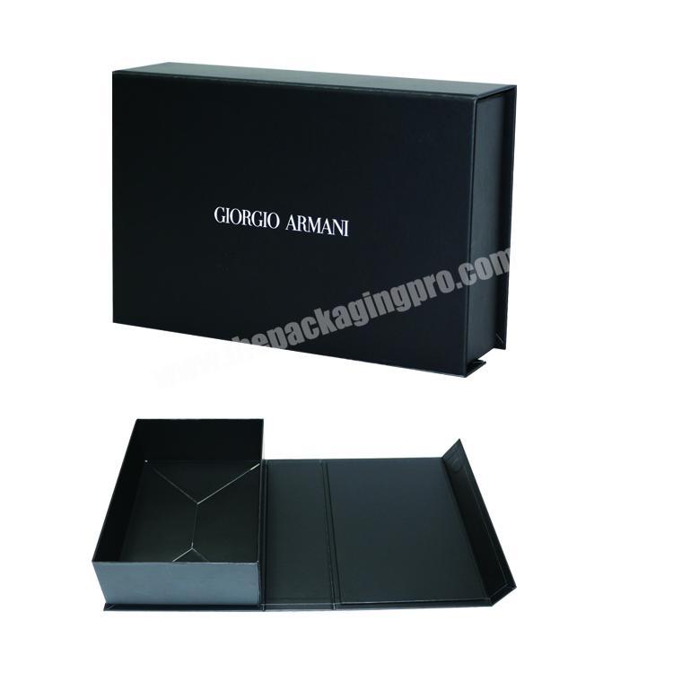 Beauty cosmetic rigid black folding paper boxes with custom white logo design cardboard gift paper fashion box packaging