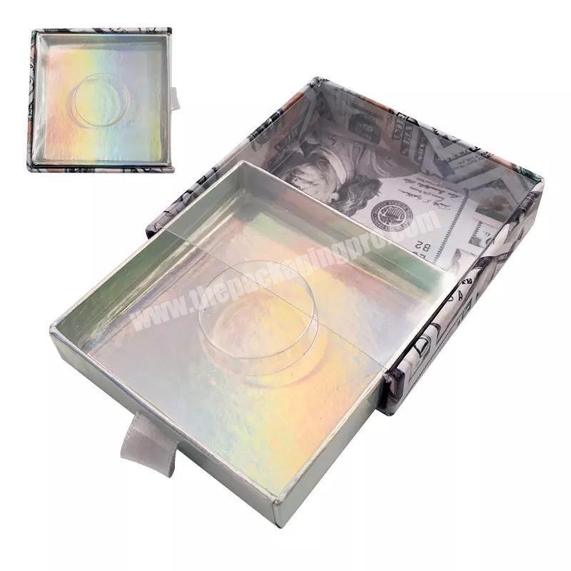 Beheart 1 Pair Dollar Bill Custom Logo Pull Out Glitter Eyelashes Packaging Boxes Eyelash Drawer Style Box