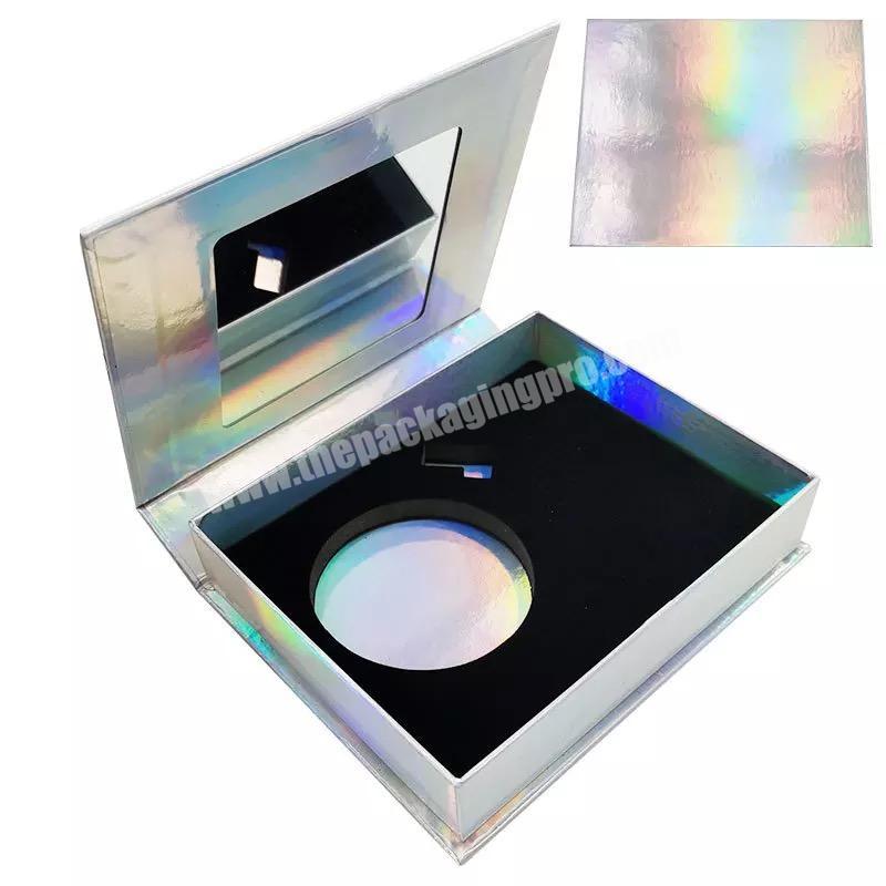 Beheart 1 Pairs Custom Magnetic Paper Holographic Eyelash Packaging Box Packing For Eyelashes With Mirror