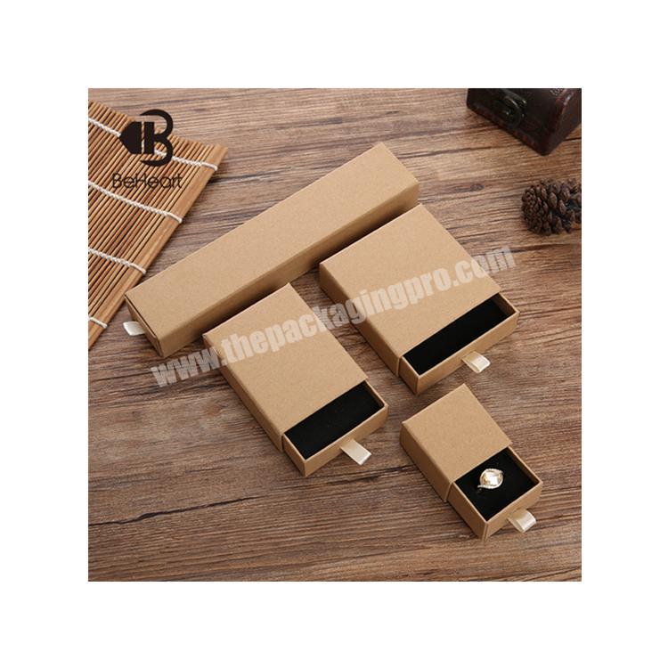 Beheart Craft Paper Custom Logo Printed Earring Pendant Necklace Jewelry Packaging Set Slider Box Drawer Box With Foam Insert