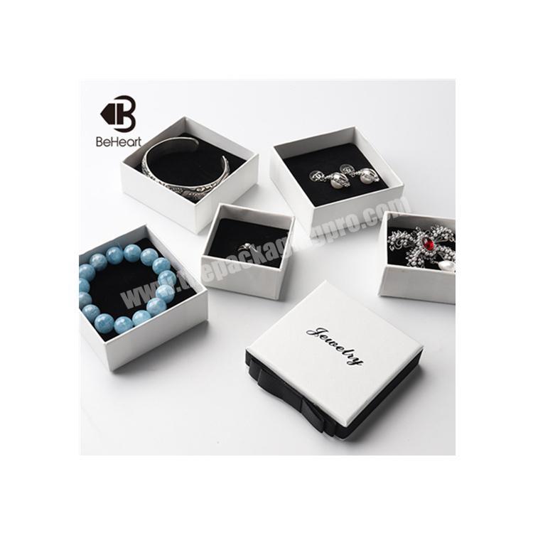 Beheart Foam Insert Bow Ribbon White Paper Gift Box Earring Chain Bracelet Ring Bangle Necklace Pendant Packaging Jewelry Box
