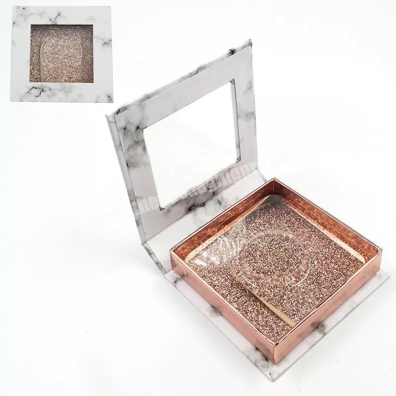 Beheart Marble Square Clear Window Themed Eyelash Eyelashes And Logo Customise Box Boxes With Tray