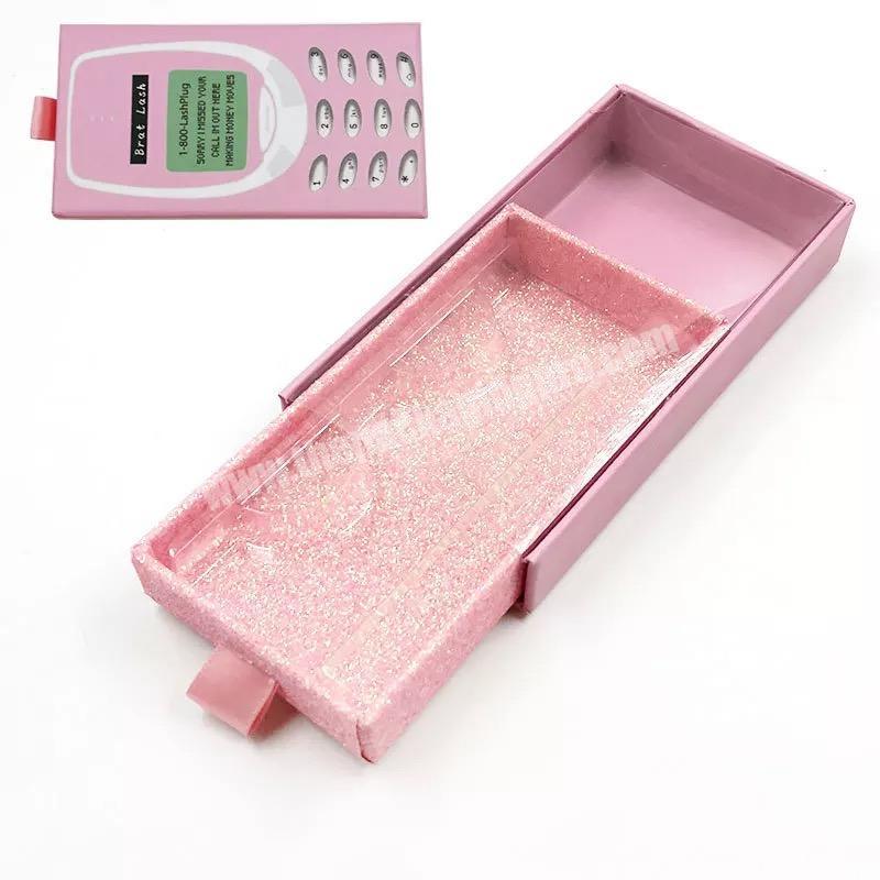 Beheart Rectangle Cell Phone Lash Pink Telphone Mobile Telephone Phone Eyelash Packaging Drawer Box
