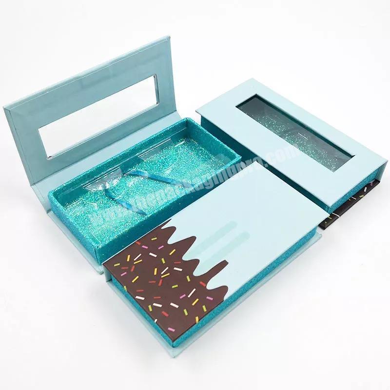 Beheart Rectangle Transparent Window Private Label Whole Sale Blue Ice Cream Eyelash Packing Packaging Box