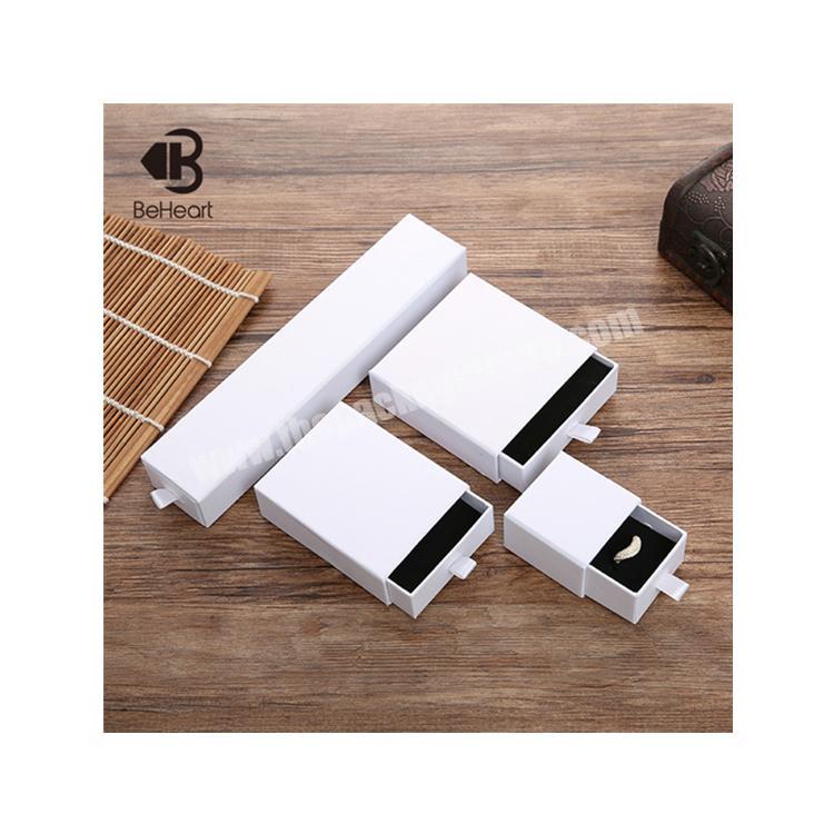 Beheart White Paper Custom Logo Printed Earring Pendant Necklace Jewelry Packaging Set Slider Box Drawer Box With Foam Insert