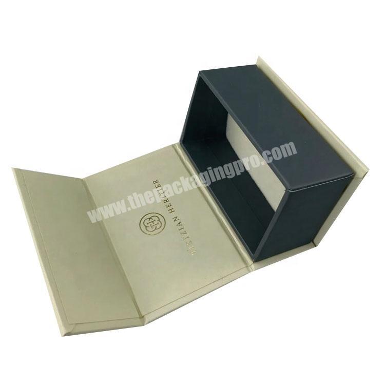 beige color matte surface embossing gold logo magnetic flap top ring packaging box with foam tray