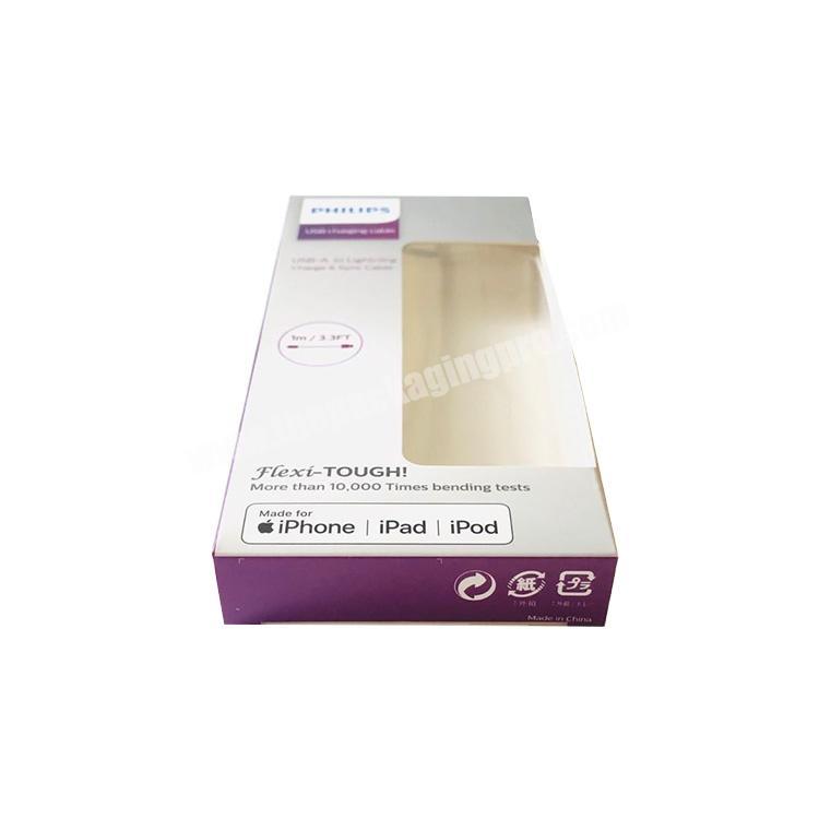 Best price oem services paper display box with clear pvc translucent window for Apple data cable